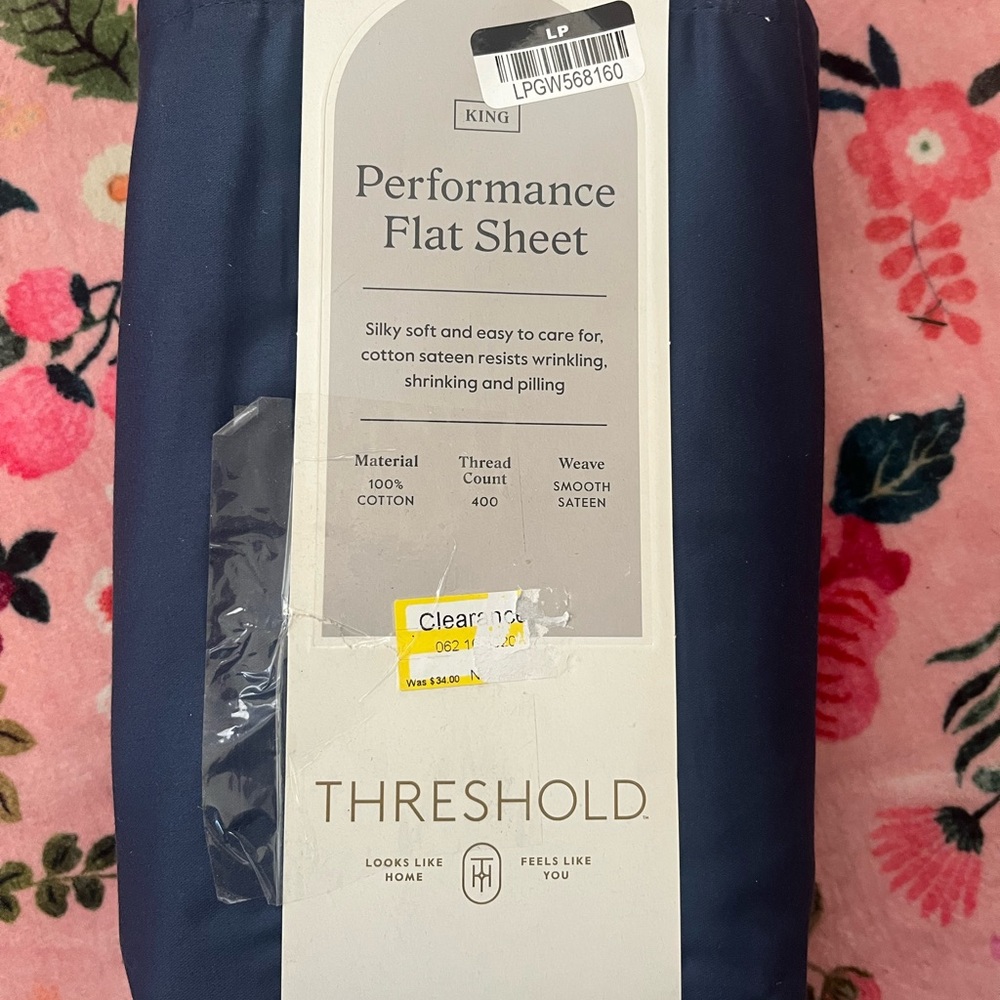Threshold Navy Blue Performance Flat Sheet King